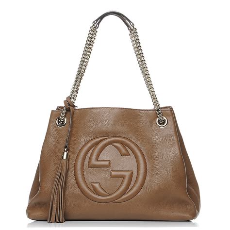 GUCCI Pebbled Calfskin Medium Soho Chain Shoulder Bag 